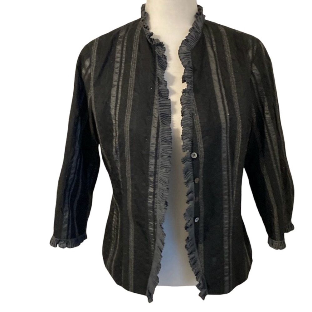 Doncaster Collection Blazer Jacket Black Ruffle Edge Crinkle Stripe Women Sz. 6